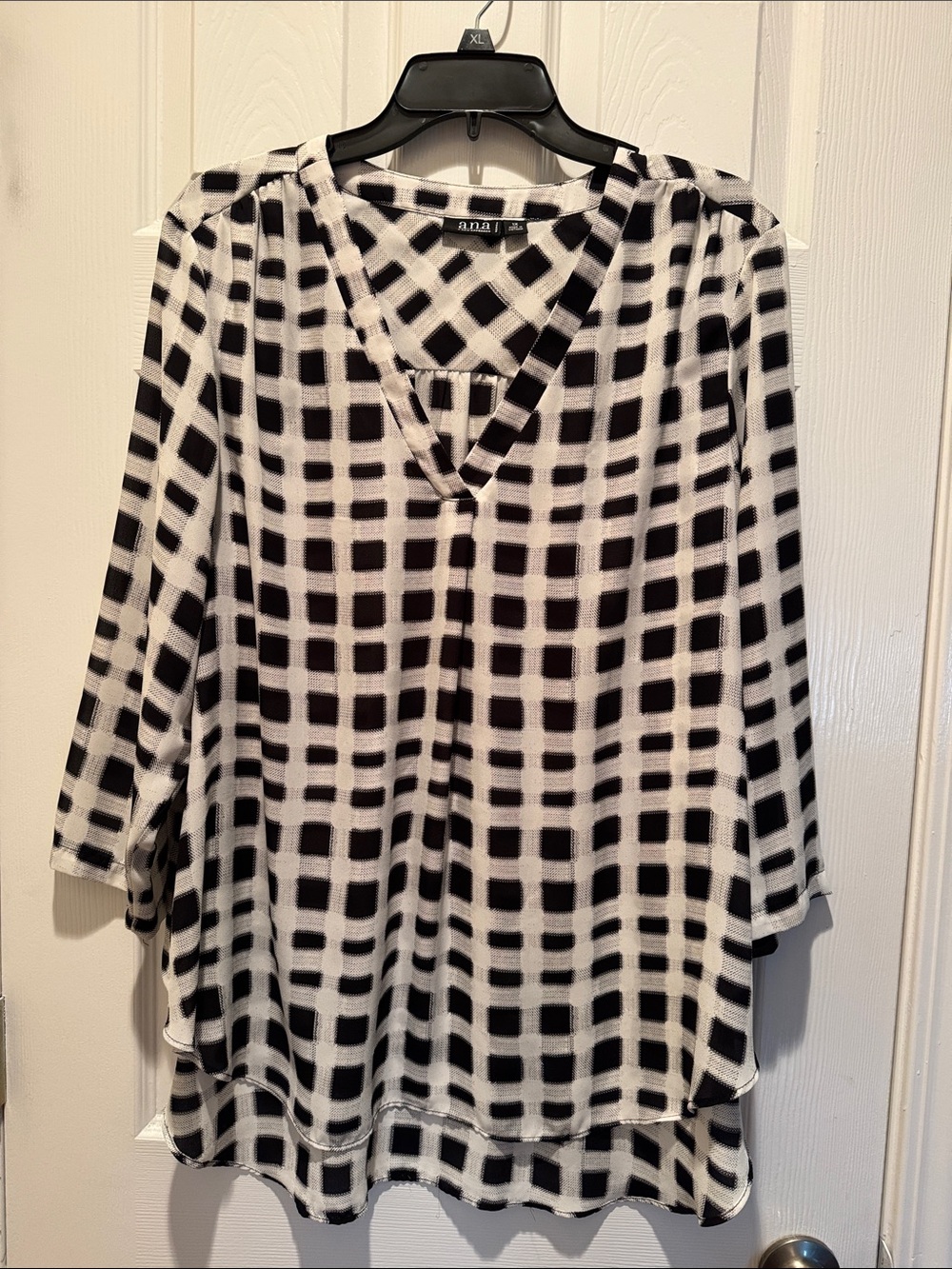 Ana Black & White Plaid V-Neck Women's Top